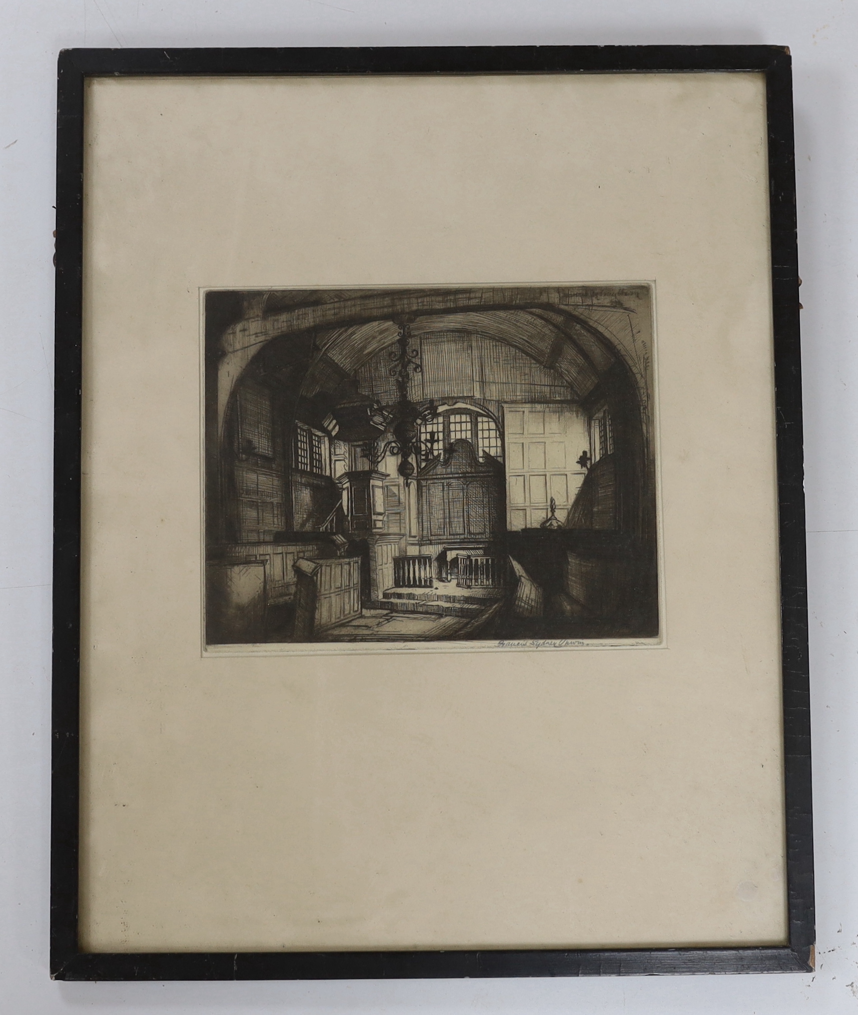 Francis Sydney Unwin (1885-1925), etching, Church interior, signed in pencil, 22 x 18cm